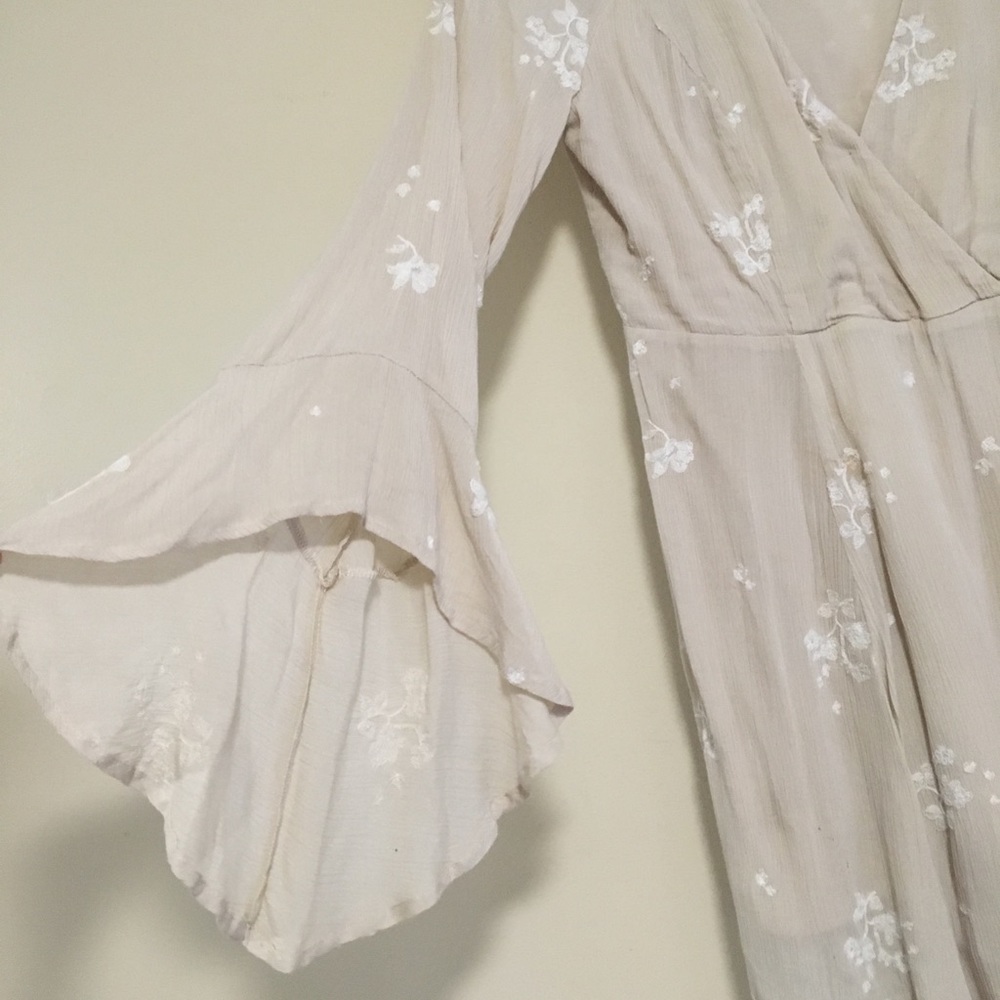 Bell Sleeve Wrap Dress - Beige